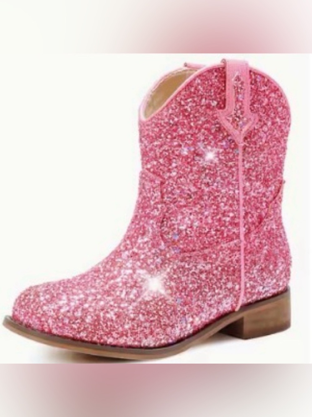 Girls Sparkly Pink Glitter Cowgirl Boots